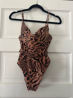 Buddy Love Leopard Print One-Piece Swimsuit in Blush and Black